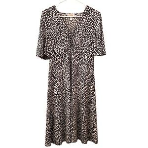 Talbots Dress Black White Geometric Floral Short Bell Sleeve V-neck WM SZ 6P